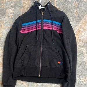 Aviator Nation Black Hoodie with Striped Design